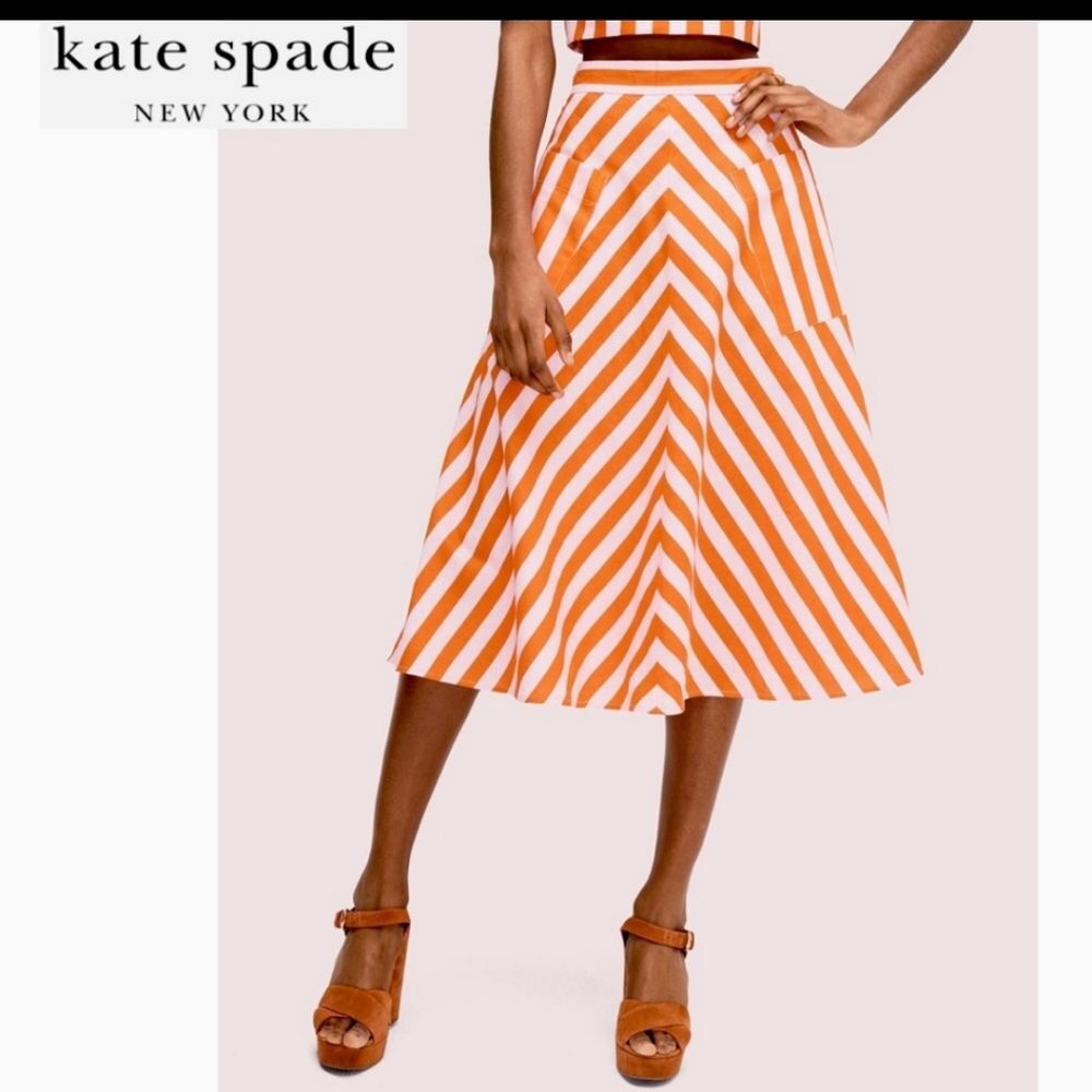 Kate Spade Deck Stripe in Mirage Pink and Traffic Linen Blend Midi Skirt